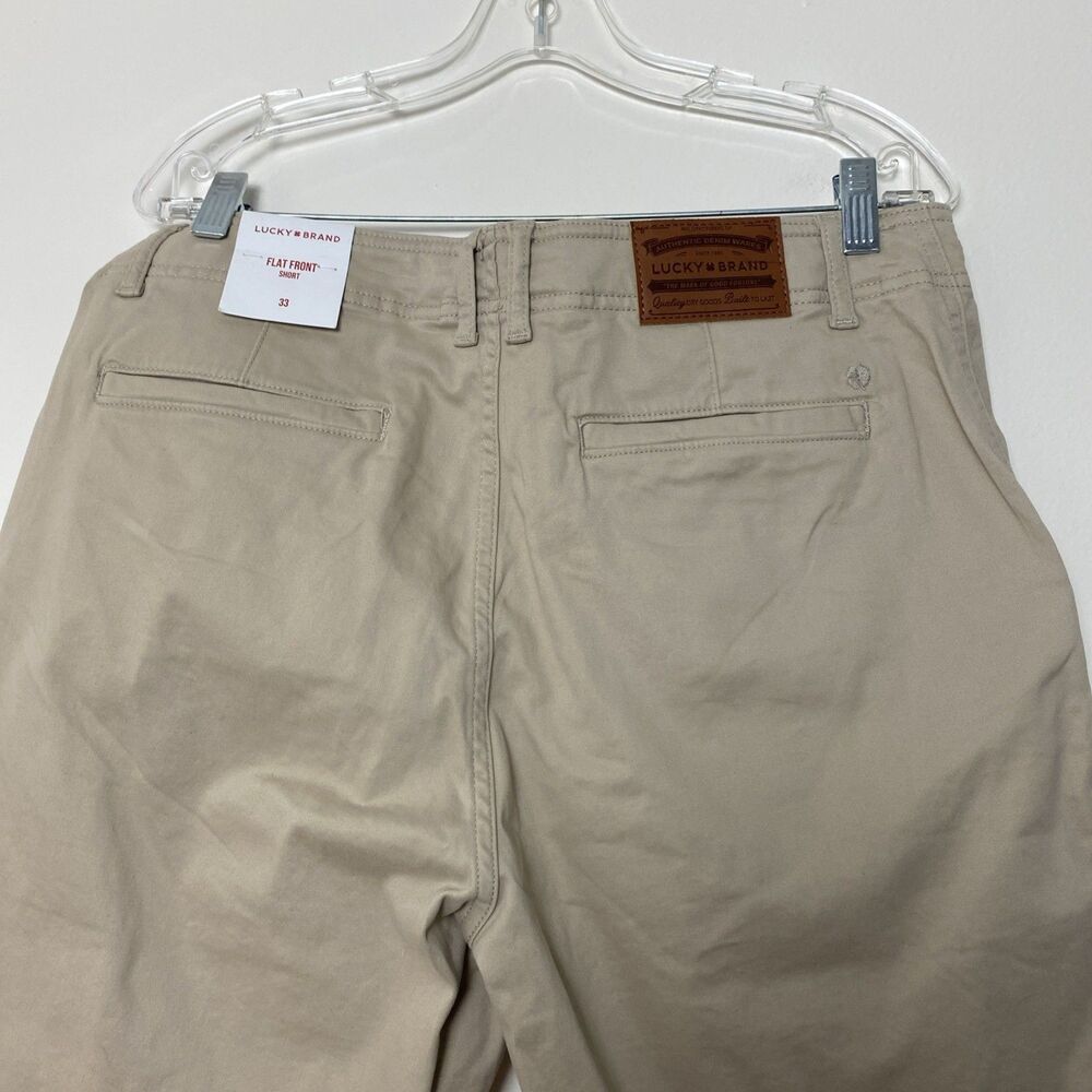 Lucky Brand Khaki Flat Front Chino Shorts Mens Size 33 Casual Stretch 9" Pockets - Picture 4 of 14